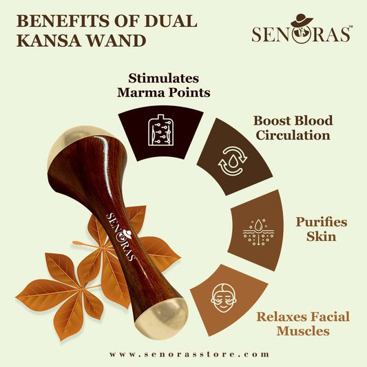 Dual Bronze Kansa Wand | Ayurvedic Face Massage Tool for Radiant & Youthful Skin by Senoras