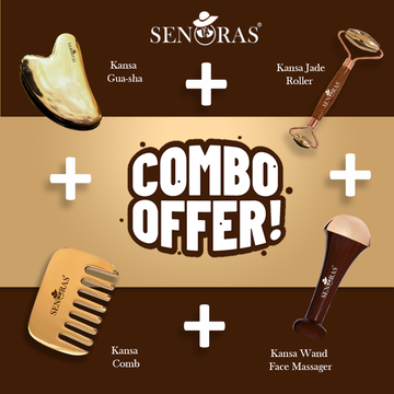 ๐ Senoras Ultimate Kansa Wellness Set | Comb, Roller, Gua Sha & Face Wand | Ayurvedic 4-in-1 Tool Kit for Hair Growth & Glowing Skin