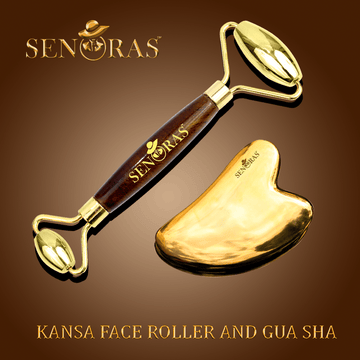 Bronze Kansa Roller & Gua Sha Set | Ayurvedic Face Massage & Detox Tool for Glowing Skin by Senoras