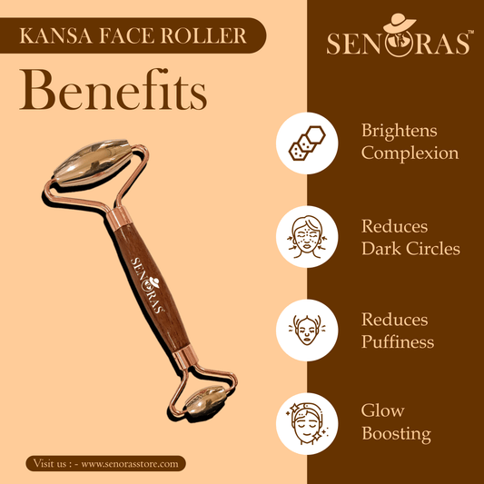 Bronze Kansa Roller with Wooden Wand | Ayurvedic Face & Body Massage Tool for Glowing Skin by Senoras
