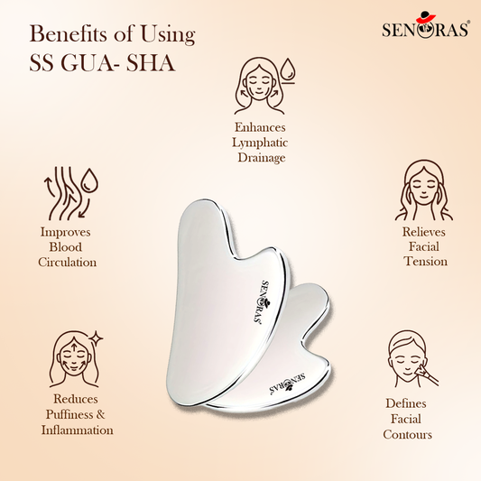 ✨ Stainless Steel Gua Sha by Senoras | Cooling Face Sculpting Tool for Glowing, Firm & Detoxified Skin