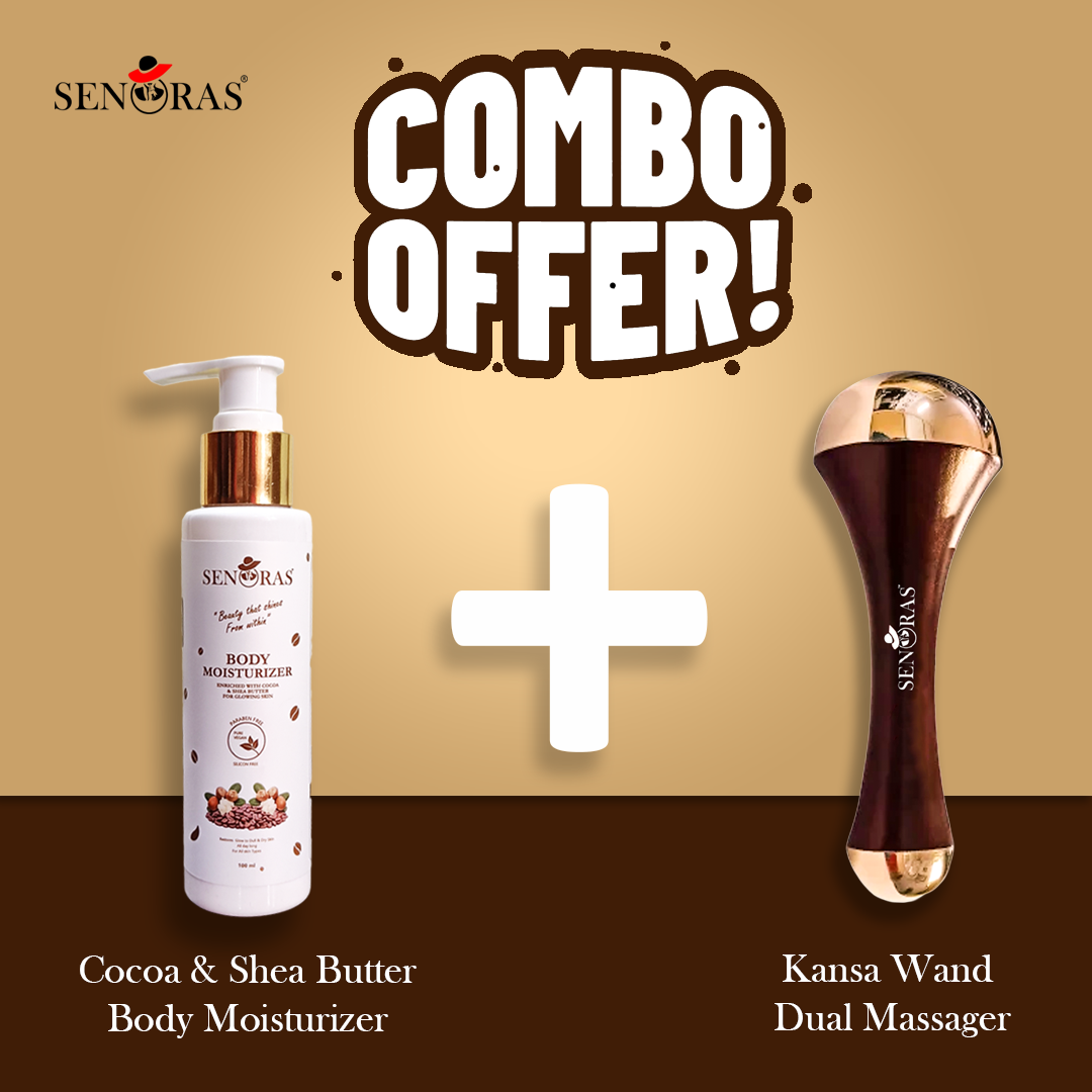 ✨ Senoras Ayurvedic Glow Duo | Dual Kansa Face Wand + Cocoa Shea Moisturizer | Youthful Skin & Deep Hydration Combo