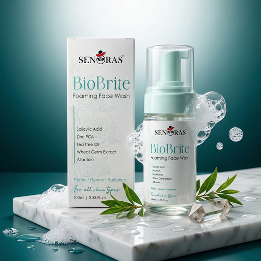 BioBrite Foaming Face Wash by Senoras India – 
Salicylic Acid + Tea Tree Oil – Acne Control – 100ml