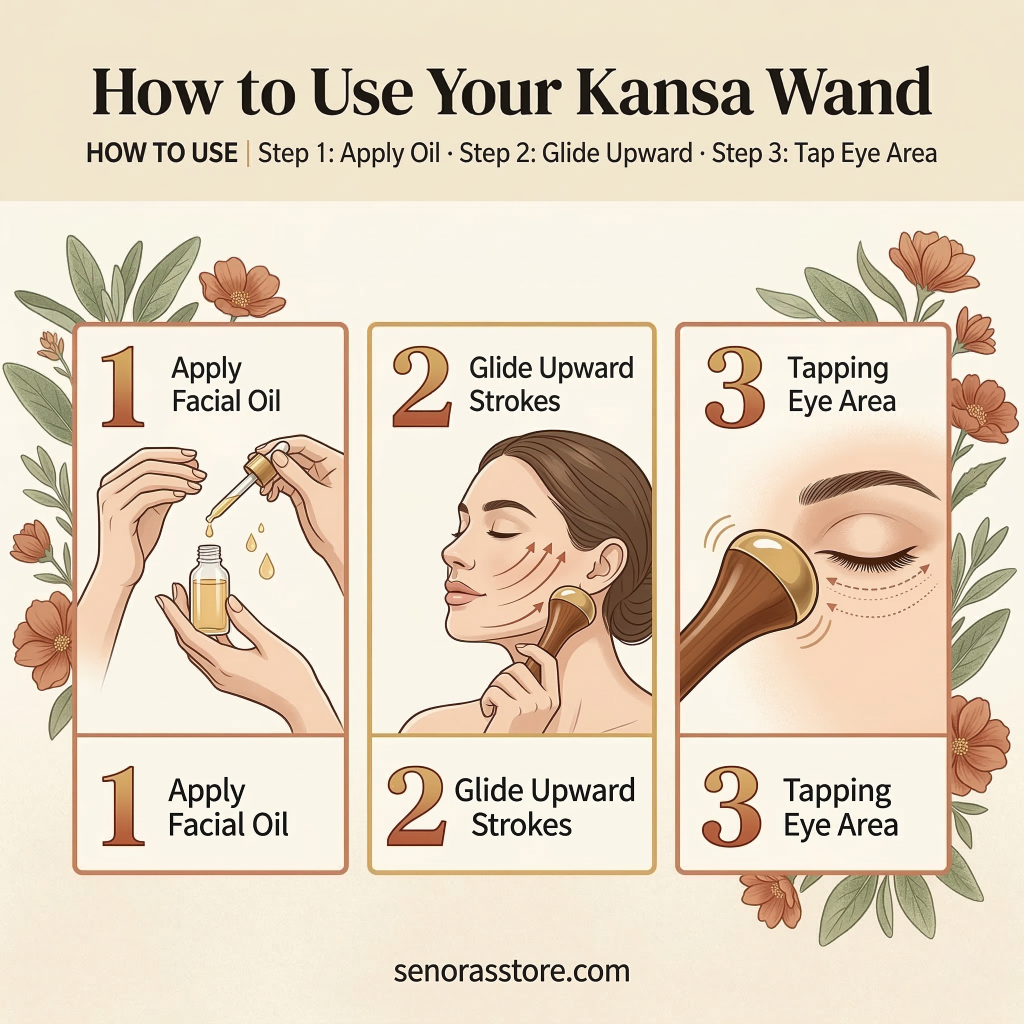 Senoras Bronze Kansa Wand Face Massager with wooden handle on natural linen – authentic Ayurvedic skincare tool