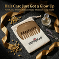 Senoras Bronze Kansa Comb on natural linen with dried botanicals – authentic Ayurvedic hair care tool