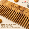 Senoras Neem Comb on fresh neem leaves – eco-friendly plastic-free natural hair care tool