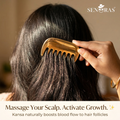 Woman combing hair with Senoras Bronze Kansa Comb for scalp circulation and natural shine – Ayurvedic hair tool