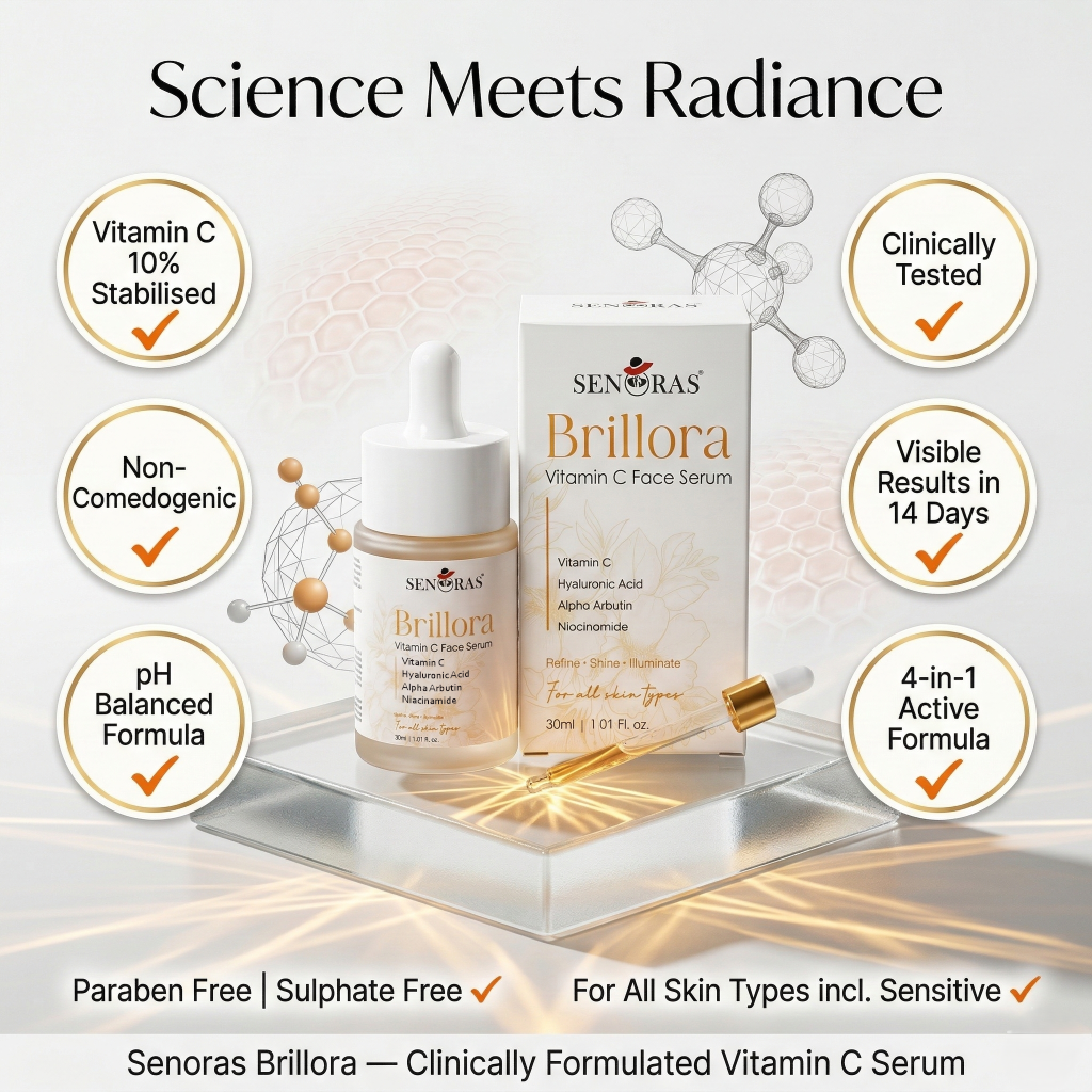 Brillora Vitamin C Face Serum by Senoras India – 
Dark Spot Removal – Alpha Arbutin – 30ml