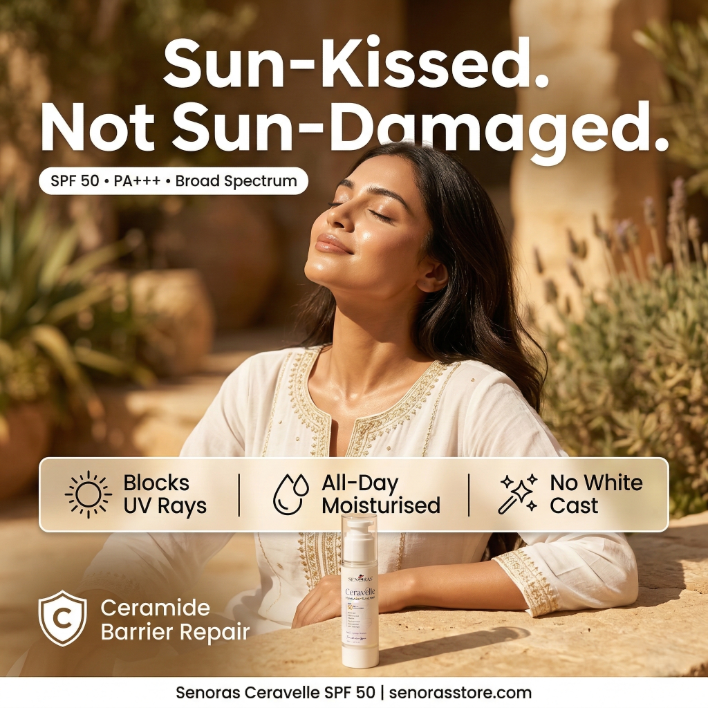 Ceravelle broad spectrum sunscreen India – Ceramides 
Hyaluronic Acid Aloe Vera – Senoras skincare
