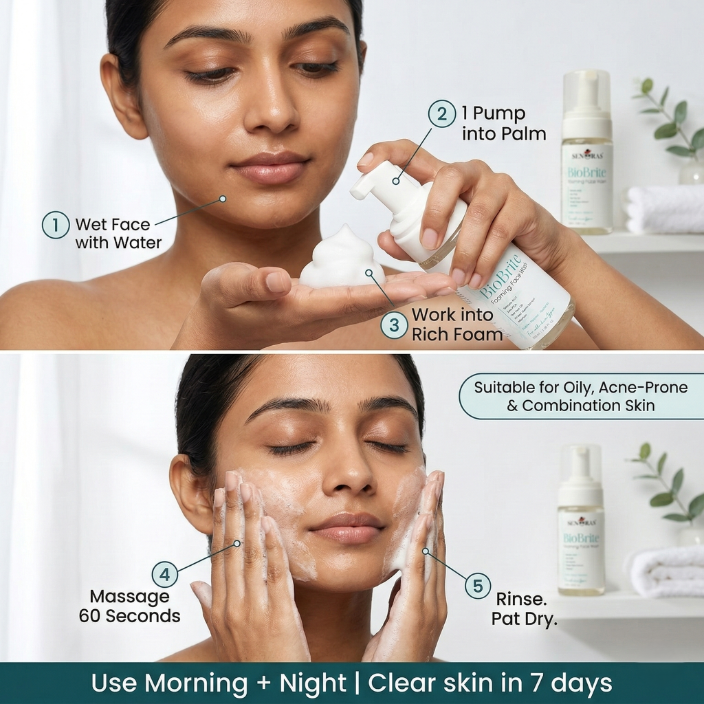 Senoras BioBrite Foaming Face Wash with box – 
Best acne face wash India – 100ml pump bottle