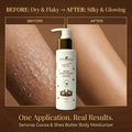 Woman applying Senoras Cocoa & Shea Butter Moisturizer to smooth glowing skin – natural nourishing body cream