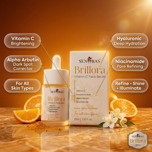 Brillora Vitamin C Face Serum by Senoras India – 
Dark Spot Removal – Alpha Arbutin – 30ml