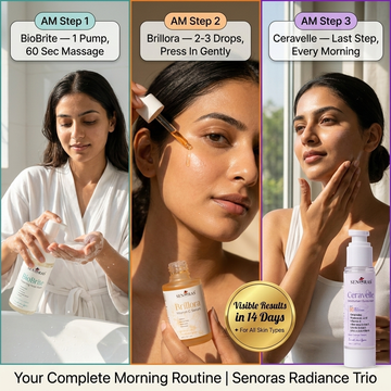 Senoras 3 step skincare routine kit — Cleanse Treat 
Protect — international skincare gift set